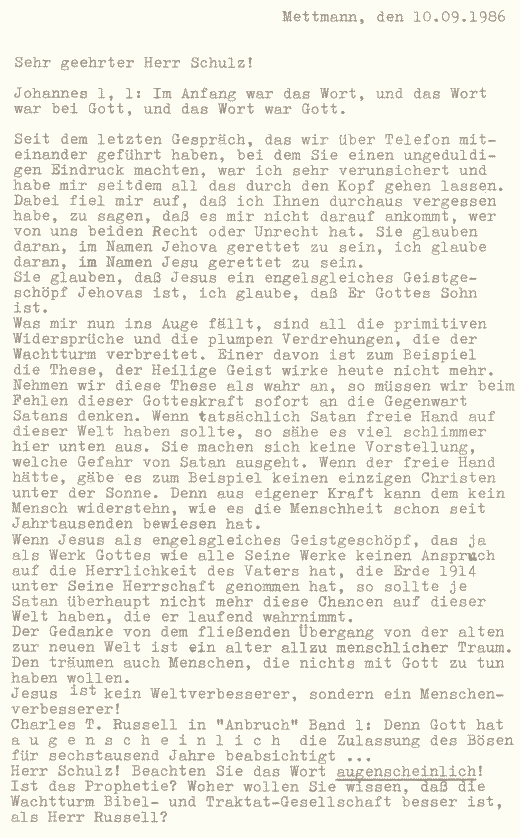 Letter to Mr. Schulz about Babylon, page 1